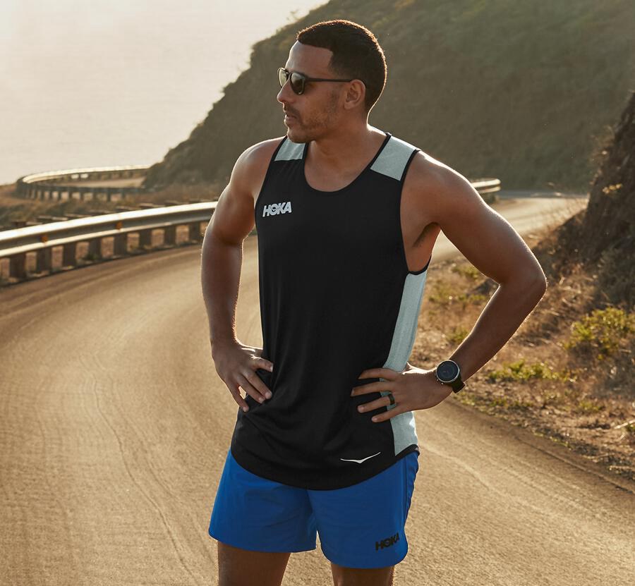 Hoka One One Mens Tops - Performance Tank - Black/Blue - ANKU28901